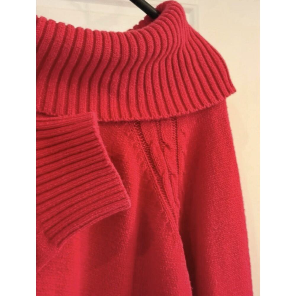 Kim Rogers Red Solid Cowl Neck Cotton Knit Long Sleeve Pullover Sweater M - Picture 3 of 5